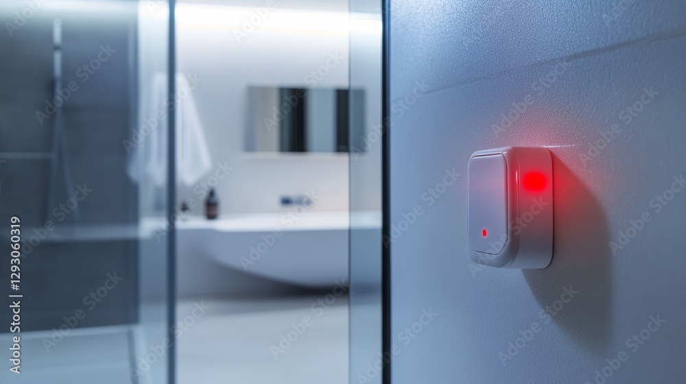 Carbon monoxide detector in a sleek, minimalist bathroom with glass fixtures. Featuring protection and readiness Carbon monoxide detector in a sleek, minimalist bathroom with glass fixtures. Featuring protection and readiness