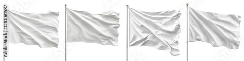 Blank white flag or banner made of soft flowing fabric material waving gently in the wind against a clean minimalist studio background  Mockup template for branding marketing corporate identity
