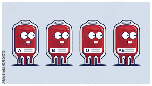 vector illustration of blood bags of various blood types cute
