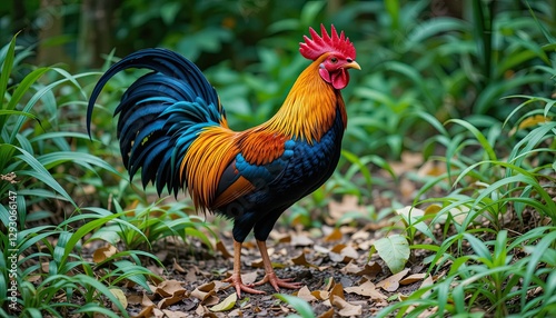 Wallpaper Mural  Sri Lankan junglefowl stands proudly on the forest floor, surrounded by lush green grass Torontodigital.ca