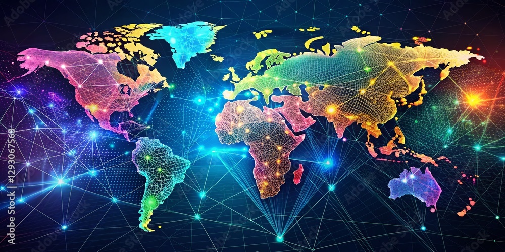 Obraz premium Global Network Connection: Point, Line, Surface World Map Visualization