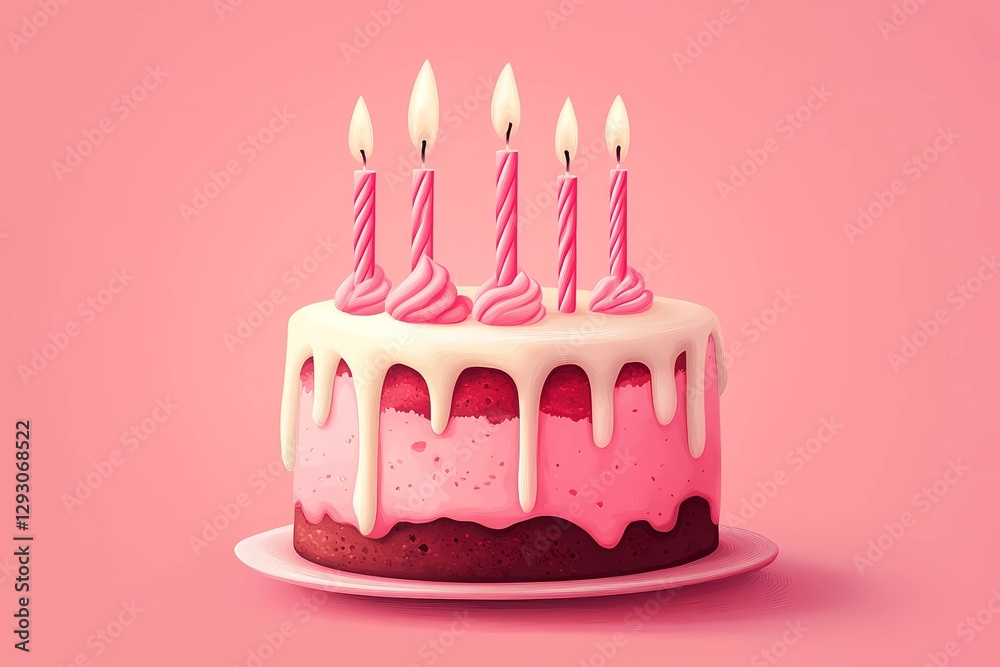 Birthday cake with colorful candles, freshly baked and decorated with icing, ready for a party with friends and family, warm and inviting, comic book style Birthday cake with colorful candles, freshly baked and decorated with icing, ready for a party with friends and family, warm and inviting, comic book style