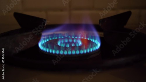 burning gas stove in Indian kitchen 