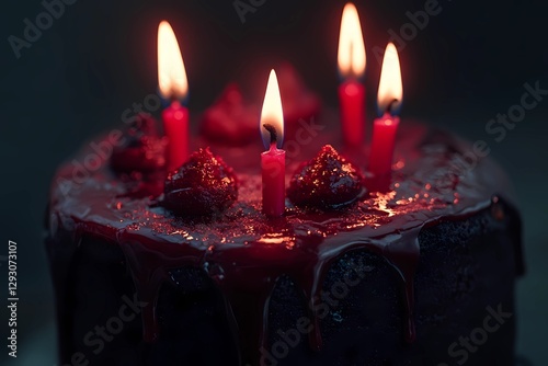 Birthday cake with colorful candles, freshly baked and decorated with icing, ready for a party with friends and family, warm and inviting, comic book style