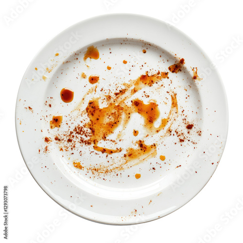 Dirty white Plate Oil and Smeared Sauce on transparent background