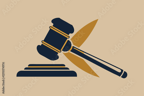 Minimalist design featuring a gavel silhouette on a neutral background, Minimalist design featuring a gavel silhouette, minimalist simple modern vector logo design