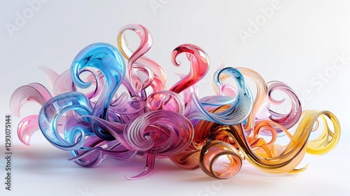 A detailed glass sculpture with colorful swirls, isolated on a clean white surface.
