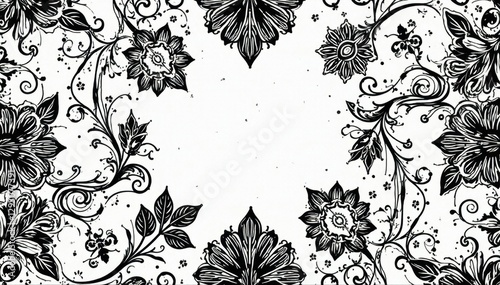 Intricate paisley pattern, black silhouette on white Elegant floral motifs, vector illustration , texture, silhouette, white