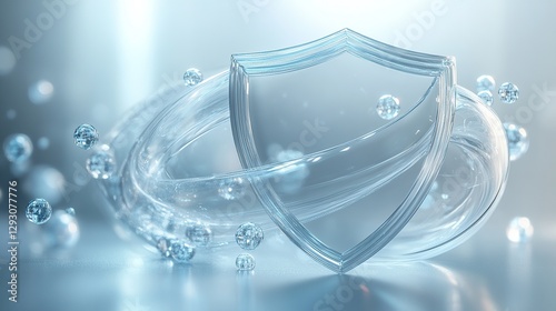 Translucent Shield and Clear Orbs on Soft Blue Background