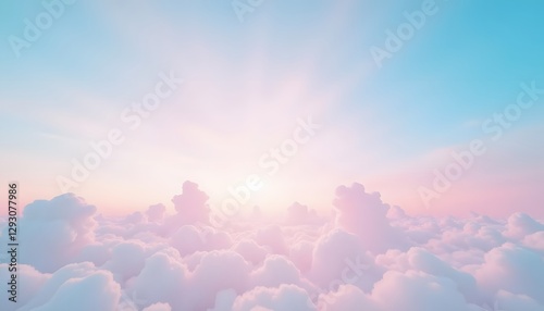 Majestic pastel sky with clouds illuminated by sunlight during dawn or dusk