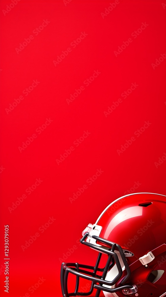 Fototapeta premium Red Football Helmet on Red Background American Football Sport Game Equipment Safety Helmet Sport