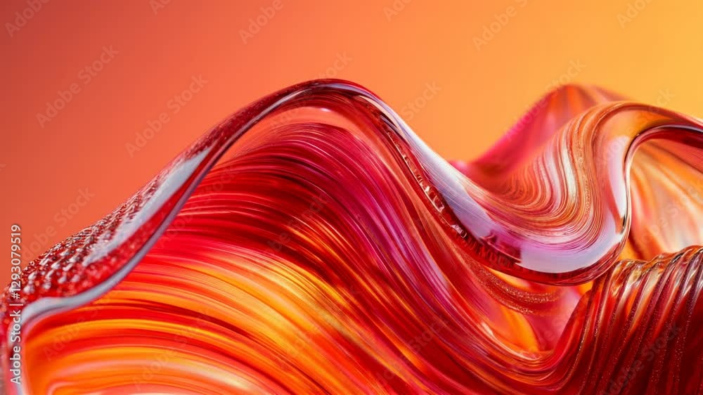 Captivating display of colored glass art showcasing vibrant orange and red waves in a contemporary setting
