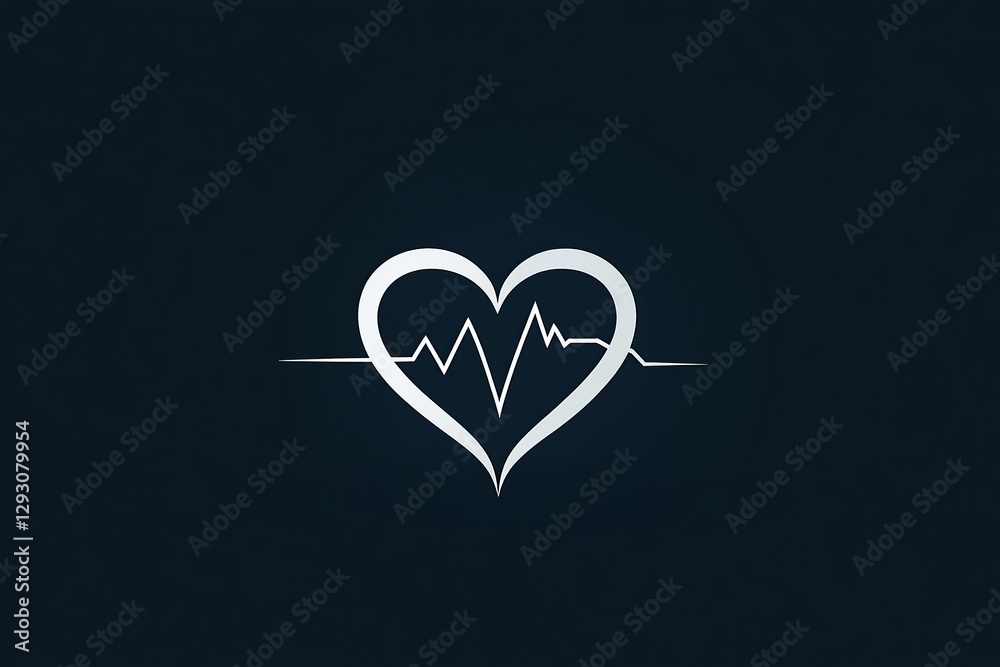 White Heart with Electrocardiogram Line on Black Background