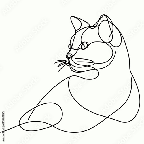 Line art cat illustration, simple design, profile view, minimalist style, copy space