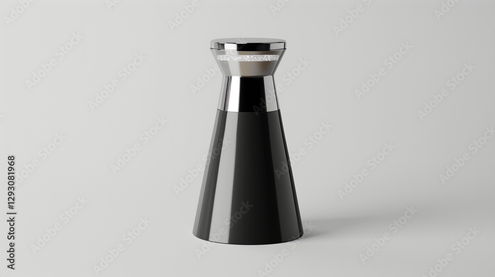 A modern, sleek salt shaker with a stainless steel top, placed on a white background. A modern, sleek salt shaker with a stainless steel top, placed on a white background.