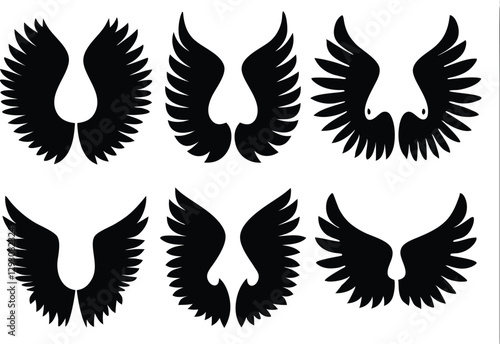 Wing icon set, angel wing silhouette vector