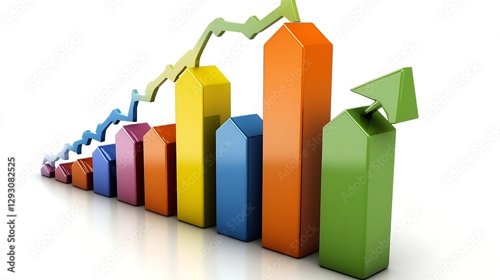 Colorful Growth and Success Concept with Bar Graph and Target, Colorful bar graph with an upward arrow, ladder, and target symbolizing growth and success Colorful Growth and Success Concept with Bar Graph and Target, Colorful bar graph with an upward arrow, ladder, and target symbolizing growth and success