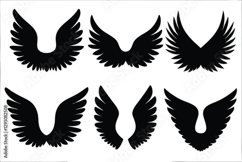 Wing icon set, angel wing silhouette vector