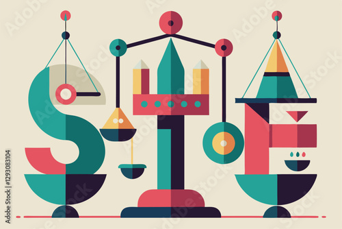 The vibrant artwork showcases a playful balance of shapes and colors, creating a unique visual experience, Play with different font weights to create a sense of balance and harmony