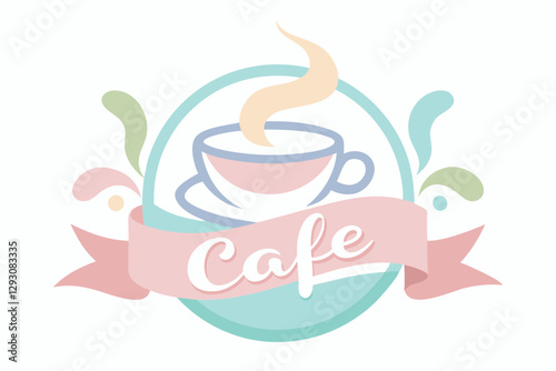 A pastel-colored cafÃ© logo displays a steaming cup with soft gradients and playful floral accents, Play with pastel colors and soft gradients for a soothing cafe logo