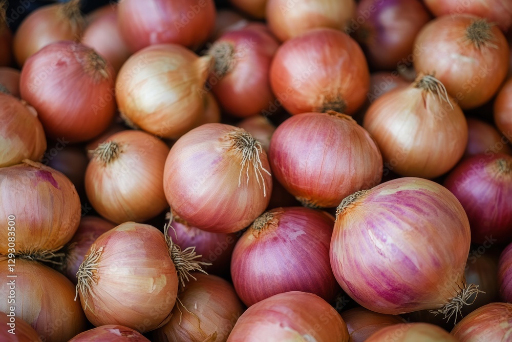 An enticing arrangement of harvested onions illustrating their diverse colors and textures in a charming setup. An enticing arrangement of harvested onions illustrating their diverse colors and textures in a charming setup.