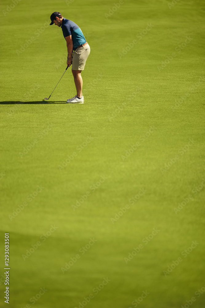 Fototapeta premium Focused professional golfer at golf resort preparing for a challenging game