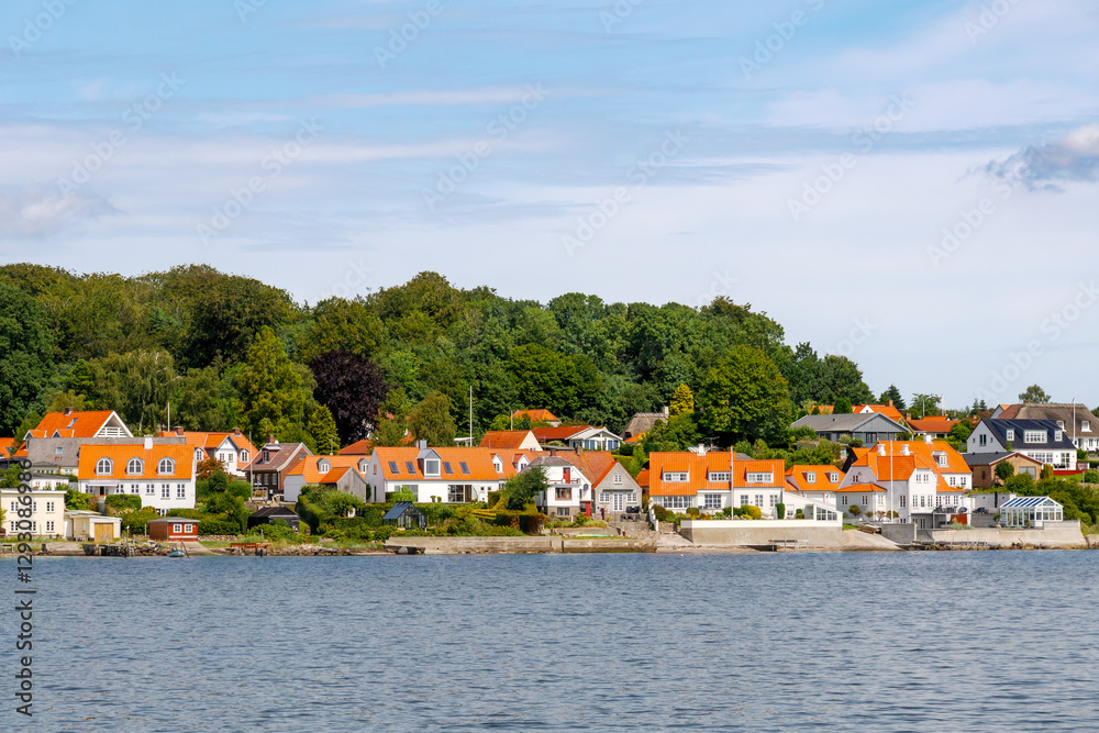 Fototapeta premium Townscape of Horuphav, town on Als Island, from Horup Hav bay, Southern Denmark