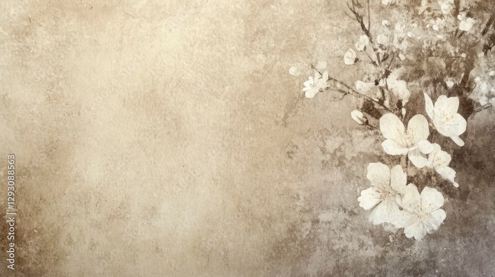 A large, antique parchment paper with faded white ink and rough texture, suitable for writing or painting. The background is plain in neutral tones of beige, brown, and grey, creating