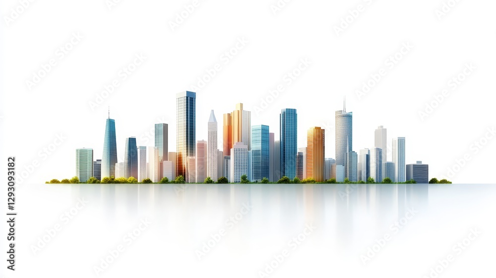 Obraz premium Modern City Skyline Illustration with Buildings and Nature Elements