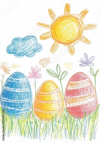 Easter illustration in style of hand-drawn childish doodles