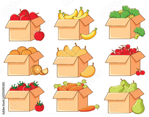 Fruit and Vegetable Boxes Illustration