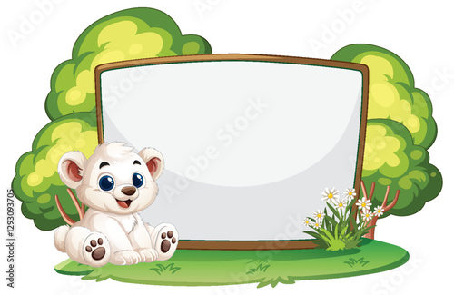 Cute Bear with Blank Signboard