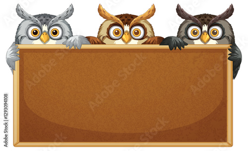 Three Owls Holding a Blank Sign