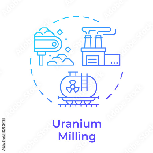 Uranium milling blue gradient concept icon. Crush, ground and treat with chemical agent. Nuclear fuel cycle. Round shape line illustration. Abstract idea. Graphic design. Easy to use in article