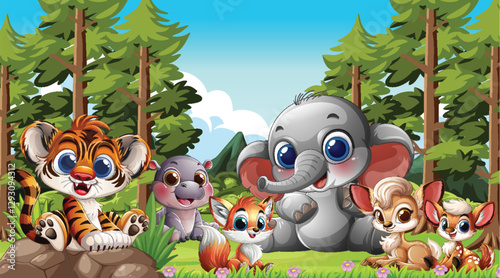 Adorable Animals in a Forest Gathering