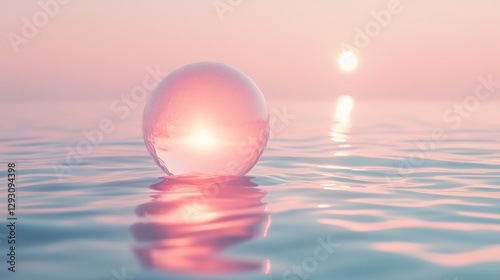 A glowing, translucent orb suspended over a calm ocean, exuding a mystical aura