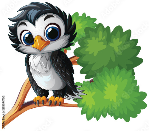 Cute Cartoon Bird on a Branch