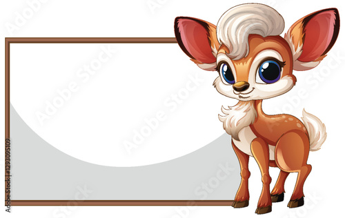 Cute Cartoon Deer with Blank Sign