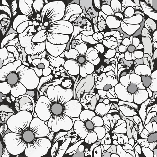 Wallpaper Mural Highly detailed black and white floral background Torontodigital.ca