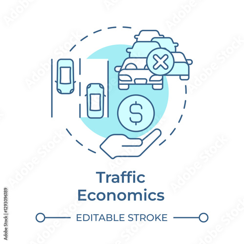 Traffic economics soft blue concept icon. Economic prosperity and product pricing. Transport management. Round shape line illustration. Abstract idea. Graphic design. Easy to use in booklet