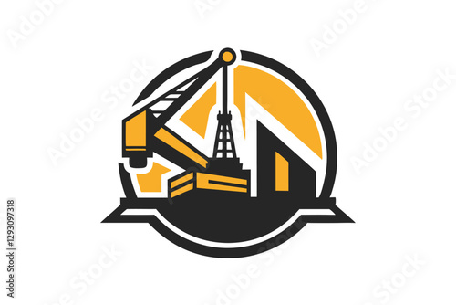 A striking silhouette of a crane stands tall in the skyline at sunset, framed by negative space, Use negative space to depict a crane or other construction equipment in a logo design