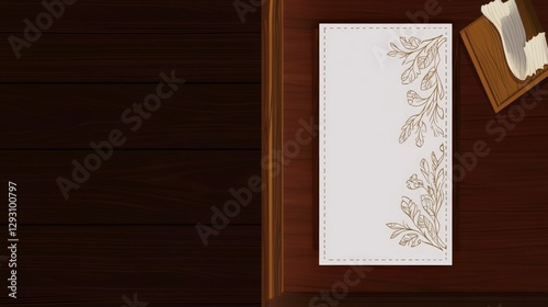 Elegant Floral Border on a Dark Wooden Tabletop