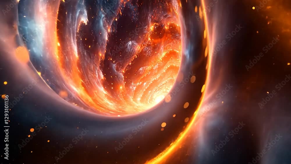 Fiery Cosmic Vortex: A swirling nebula of intense energy and vibrant colors