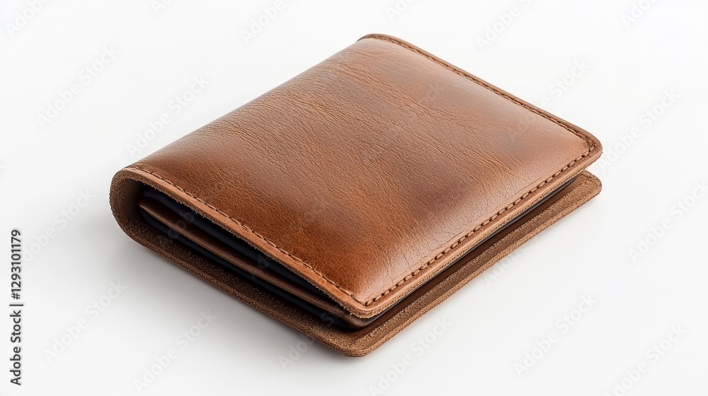 Brown Leather Wallet with Simple Design on White Background Brown Leather Wallet with Simple Design on White Background