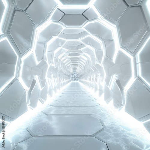 A Stunning Futuristic White Corridor with Geometric Shapes - Architectural Design