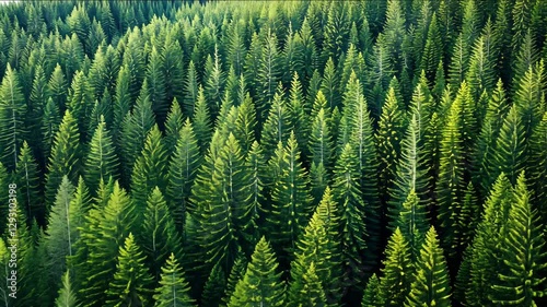 Aerial View of Lush Green Coniferous Forest Natures Vibrant Landscape of Dense Trees and Rich Greenery
