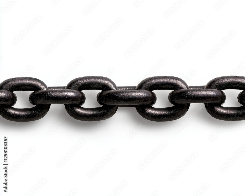 Obraz premium A close-up view of a sturdy black metal chain against a white background.