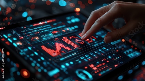 Person's hand touching a digital tablet screen highlighting interaction with technology in a contemporary setting for users