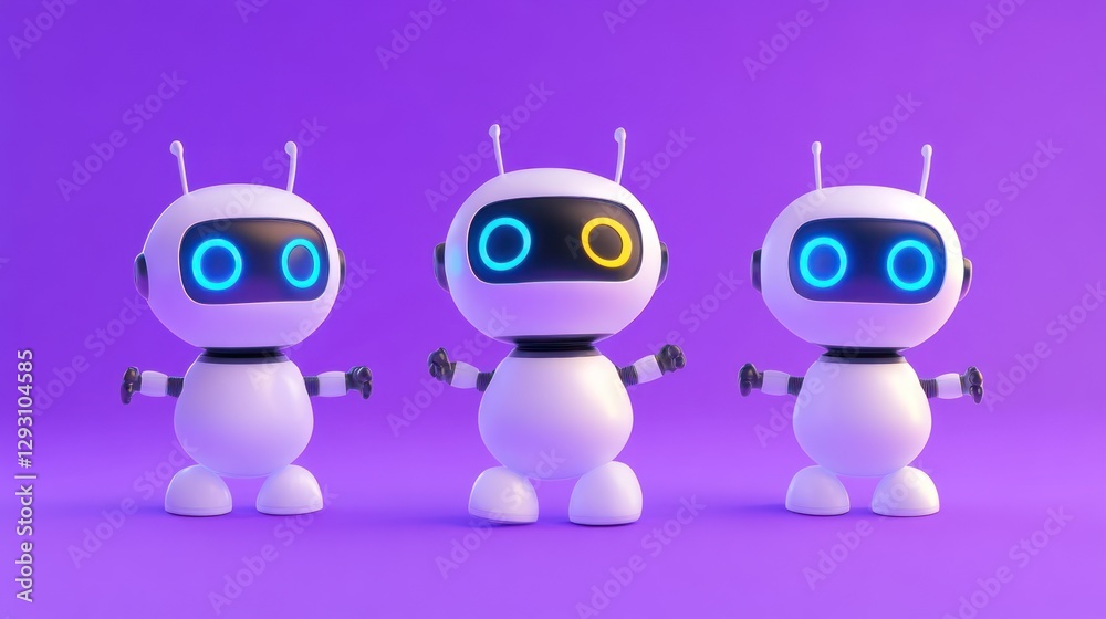 Obraz premium Artificial Intelligence: Adorable Android Automata on Violet Backdrop