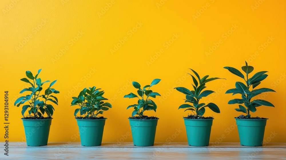 Obraz premium A beautiful row of vibrant potted plants with lush green foliage displayed on a sunny windowsill